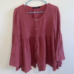 Button down, flared sleeve babydoll top